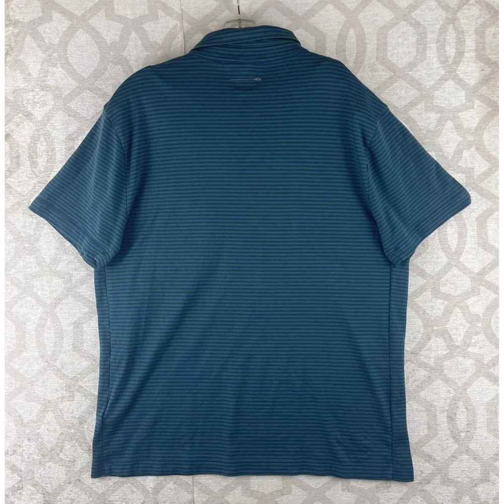 J.Crew‎ Oarsman Polo Mens Large Teal Green Striped Coolmax Short Sleeve Shirt